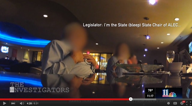 A frame from WXIA-TV's report on the American Legislative Exchange Council. - SCREENSHOT