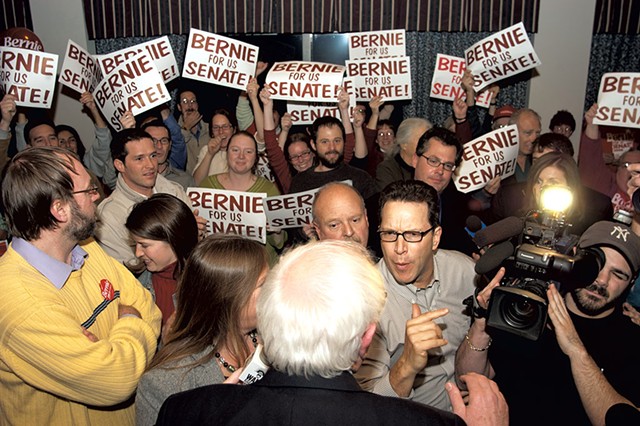 Phil Fiermonte talking to Bernie Sanders on election night in November 2006 - FILE: MATTHEW THORSEN