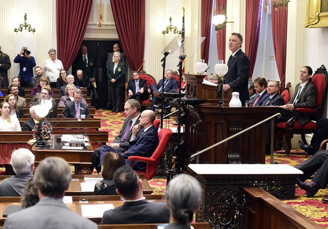 Gov. Phil Scott addressing the legislature - FILE: JEB WALLACE-BRODEUR