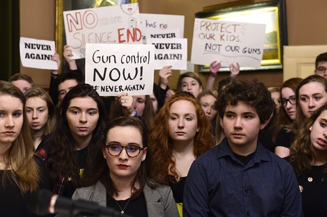 Vermont students rally for gun control Thursday at the Statehouse. - JEB WALLACE-BRODEUR