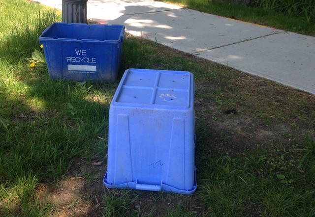 Recycling bins by the curb on Lake Street in Burlington - MOLLY WALSH