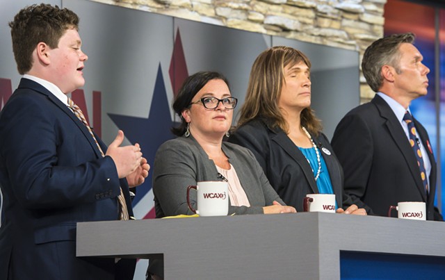 Democratic gubernatorial candidates at a recent forum, from left, Ethan Sonneborn, Brenda Siegel, Christine Hallquist, and James Ehlers - FILE: GLENN RUSSELL