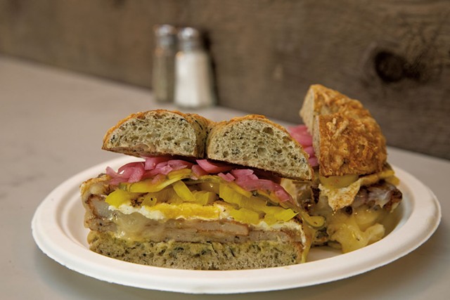 Triforce breakfast sandwich at Willow's Bagels - JAMES BUCK