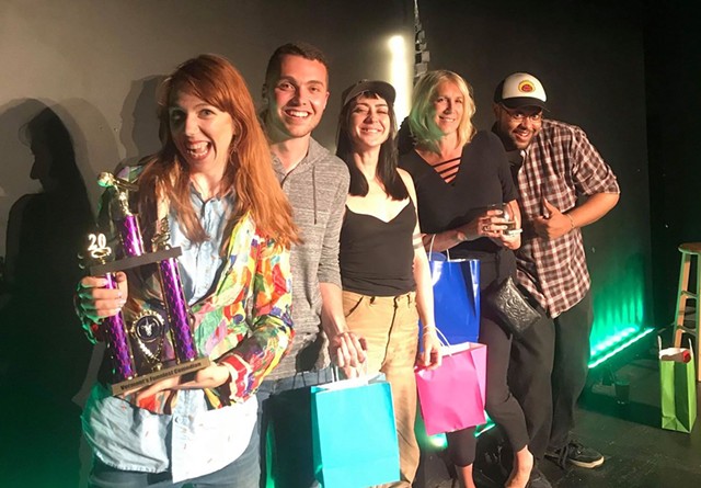 Vermont's Funniest Comedian finalists, left to right: Tina Friml, Kyle Gadapee, Gladys, Tracie Spencer, Mike Thomas - COURTESY OF VERMONT COMEDY CLUB