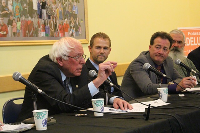 Sen. Bernie Sanders speaks during Monday's forum - PAUL HEINTZ