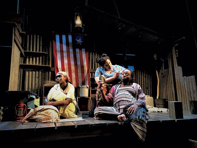 From left: Stella Asa (the Girl), Naomi Agnew (Helena) and Esther Oluokun (Bessie) in 'Eclipsed' - COURTESY OF JAMIE HORTON/DARTMOUTH DEPARTMENT OF THEATER
