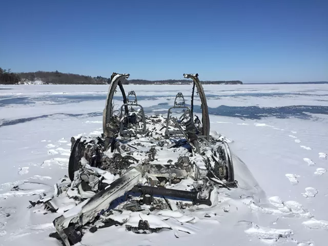 Fire Consumes a Tesla Model X on Iced-Over Shelburne Bay