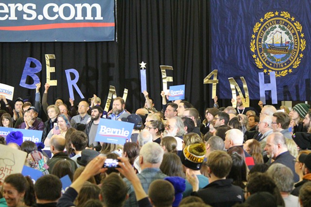 Bernie Sanders supporters at a rally in Concord, N.H. - PAUL HEINTZ