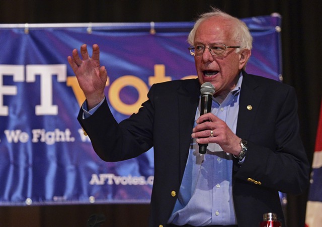 Sen. Bernie Sanders speaking at Lordstown High School on Sunday in Warren, Ohio - AP PHOTO/DAVID DERMER