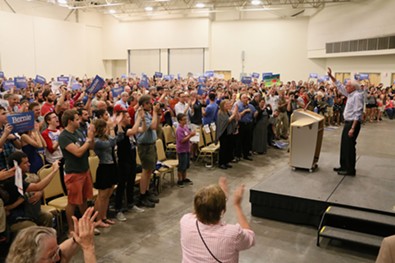 Sen. Bernie Sanders speaks at the Mid-America Center in Council Bluffs, Iowa. - DEBRA KAPLAN