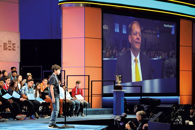 Jacques Bailly on the big screen at the 2018 Scripps National Spelling Bee - COURTESY OF MARK BOWEN/SCRIPPS NATIONAL SPELLING BEE
