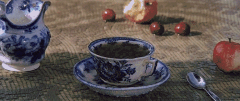 A lovely GIF of a teacup in the rain in Solaris - MOSFILM