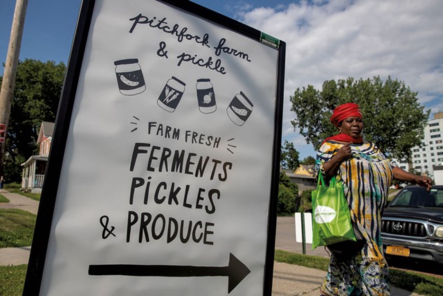 The sign outside Pitchfork Farm &amp; Pickle - JAMES BUCK