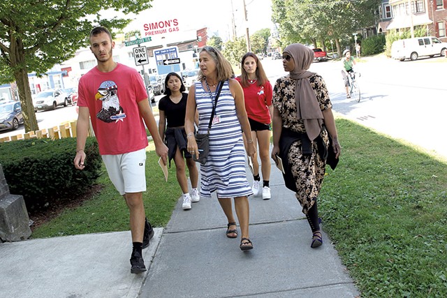 BCL students walk up Pearl Street with teacher Signe Daly - COURTNEY LAMDIN