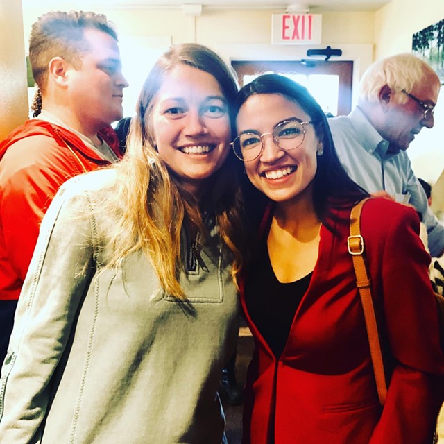 Molly Gray and U.S. Rep. Alexandria Ocasio-Cortez on Saturday morning at Penny Cluse Café in Burlington - COURTESY OF MOLLY GRAY
