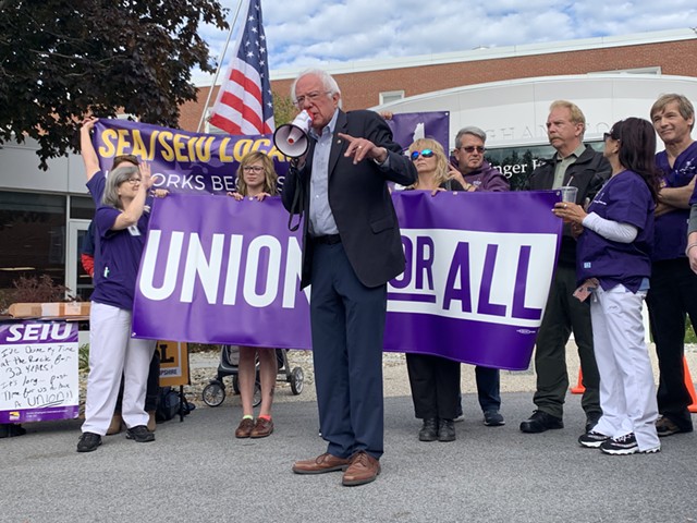 Sen. Bernie Sanders campaigns Monday in New Hampshire. - PAUL HEINTZ