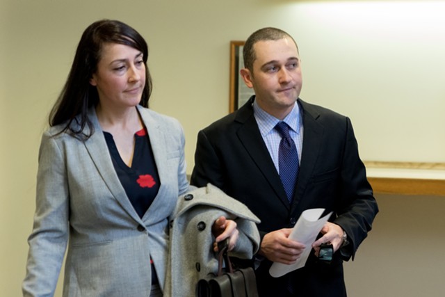 Jason Lawton, right, with his attorney, Rebecca Otey - COLIN FLANDERS