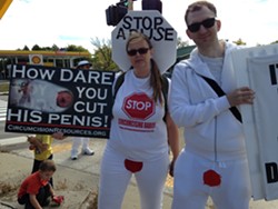 Franny Max, left, and David Hubert at the Bloodstained Men & Their Friends protest against circumcision. - MOLLY WALSH/SEVEN DAYS