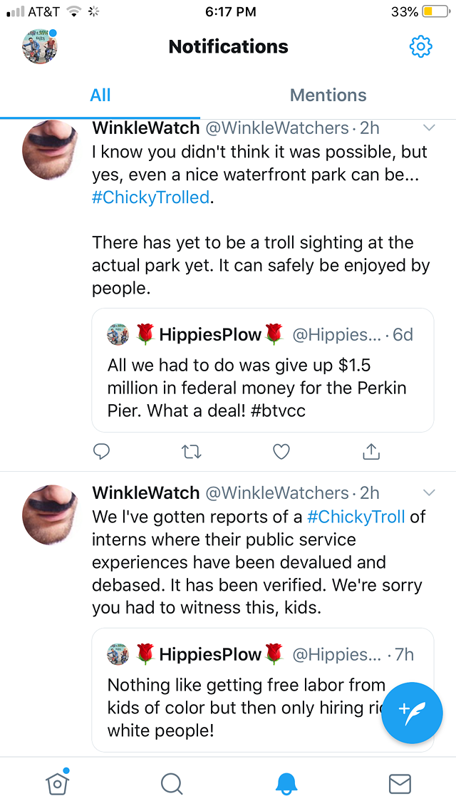 Screenshot of tweets from the WinkleWatchers account - COURTESY/CHARLES WINKLEMAN