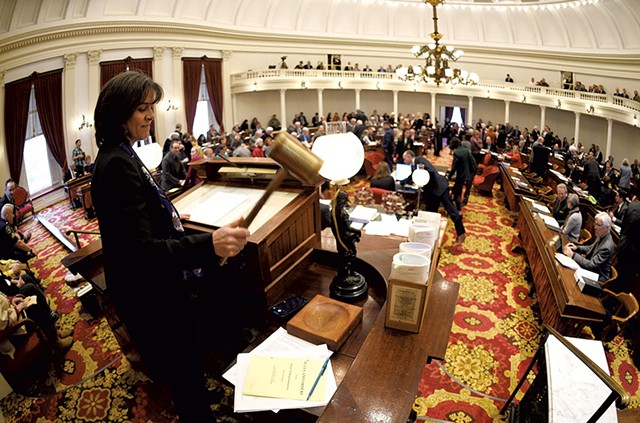 House Speaker Mitzi Johnson gaveling in the new legislative session - JEB WALLACE-BRODEUR