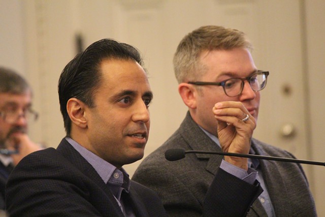 Deepak Malhotra and Michael Luca of Harvard Business School testifying Thursday at the Vermont Statehouse - PAUL HEINTZ