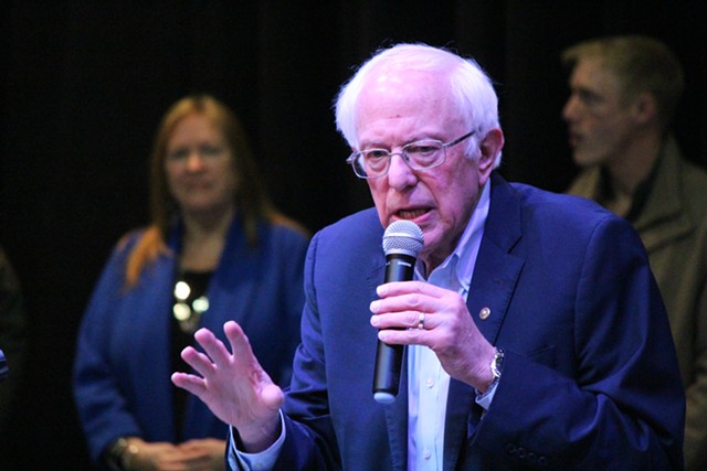 Sen. Bernie Sanders campaigning Saturday at Simpson College in Indianola, Iowa - PAUL HEINTZ