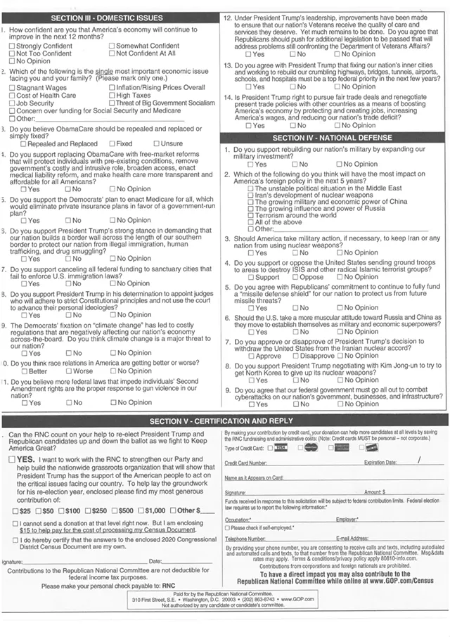 RNC Sends Vermonter an Imitation Census Form Asking for Political Donation