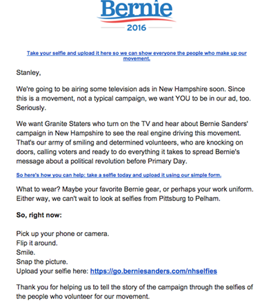 Sanders Seeks Supporters' Selfies for TV Ads
