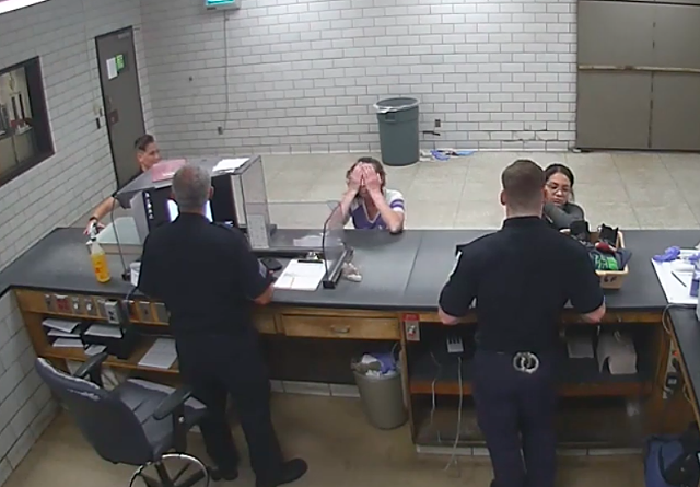 Madelyn Linsenmeir being booked in Springfield, Mass. - SCREENSHOT