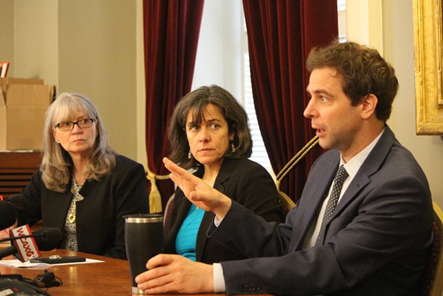 Rep. Patty McCoy, Speaker Mitzi Johnson and Senate President Pro Tempore Tim Ashe on Friday at a meeting of the Joint Rules Committee - PAUL HEINTZ