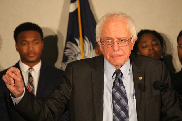 Sen. Bernie Sanders speaks at a press conference Saturday in Columbia - PAUL HEINTZ