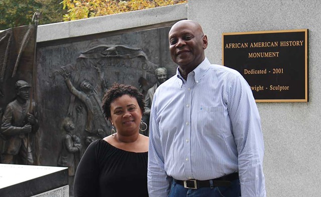 Angela and Aaron Noble at the African American History Monument in Columbia, S.C. - PAUL HEINTZ