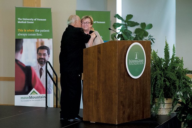 Bobby and Holly receiving the 2018 Lifetime Achievement in Philanthropy Award from the UVM Alumni Association - COURTESY OF STEPHANIE MILLER TAYLOR