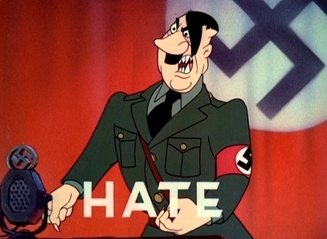 An animated Adolf Hitler stirring up hateful emotions. - WALT DISNEY PICTURES