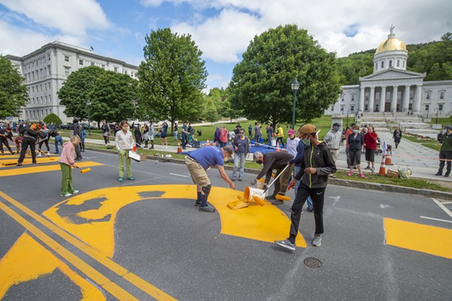 Painting "Black Lives Matter" in Montpelier on Saturday - JEB WALLACE-BRODEUR