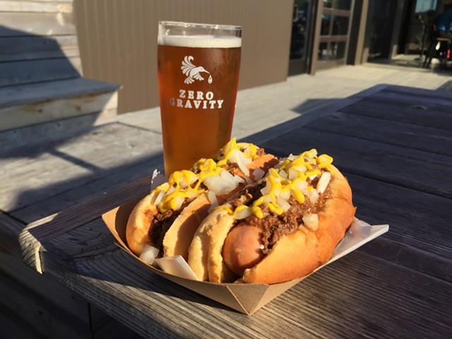 Coney Island hot dogs and beer at Zero Gravity - FILE: SALLY POLLAK ©️ SEVEN DAYS