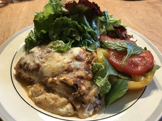 Shelburne Farms lasagna with salad - SALLY POLLAK ©️ SEVEN DAYS