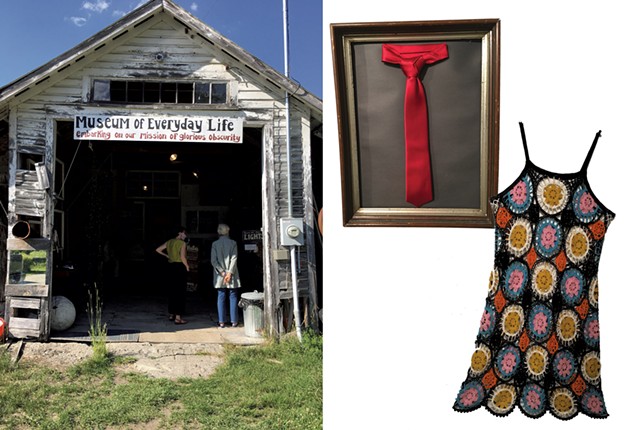 The Museum of Everyday Life and a few of its items: a tie and a granny-square crocheted dress - PAMELA POLSTON ©️ SEVEN DAYS