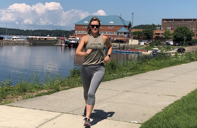 Katie Spotz finishing her run to the Burlington waterfront - COURTESY OF KATIE SPOTZ
