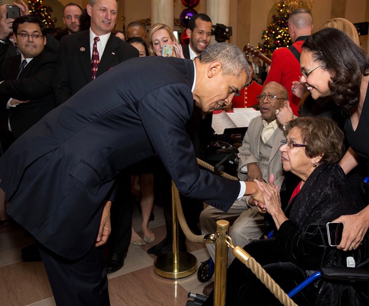 Lucille Leary meets President Obama at a White House Christmas party in 2015. - COURTESY