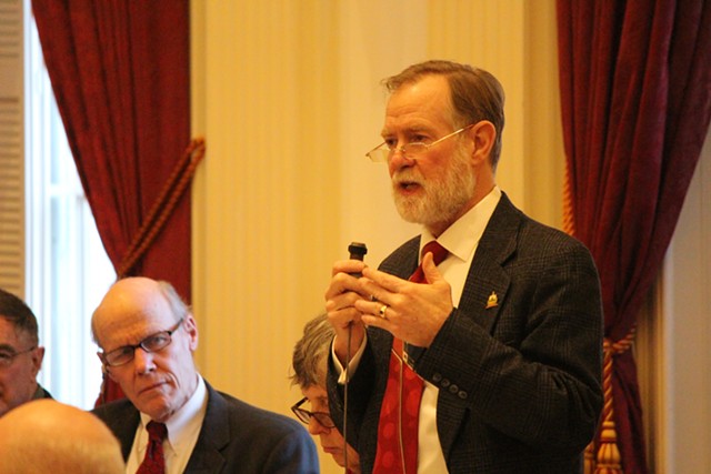 Rep. Dave Sharpe (D-Bristol) speaks Wednesday on the House floor. - PAUL HEINTZ