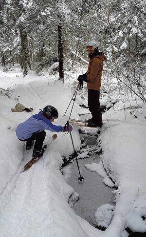 Indy and Kip backcountry skiing in Bolton - COURTESY OF JEN ROBERTS