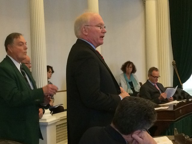 Sen. Kevin Mullin (R-Rutland) defends paid leave bill. - NANCY REMSEN