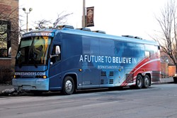 Sen. Bernie Sanders' campaign bus in Davenport, Iowa - PAUL HEINTZ