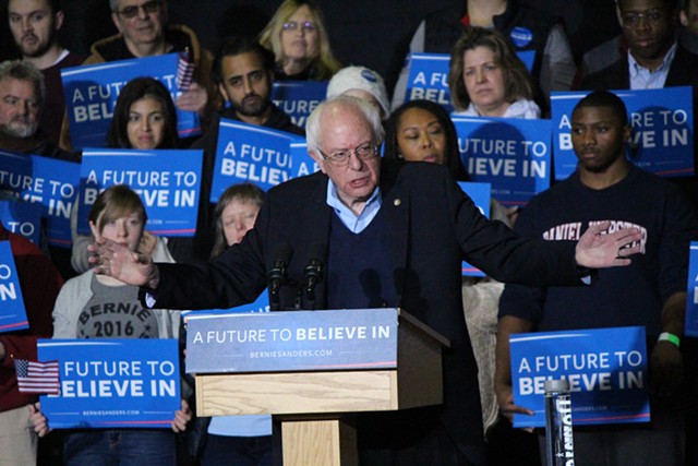 Sen. Bernie Sanders speaks Monday at Daniel Webster College in Nashua, N.H. - PAUL HEINTZ