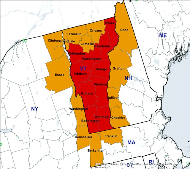The feds designated the 10 counties in red a disaster area. Farmers in adjoining counties (orange) are also eligible for aid. - U.S. DEPARTMENT OF AGRICULTURE