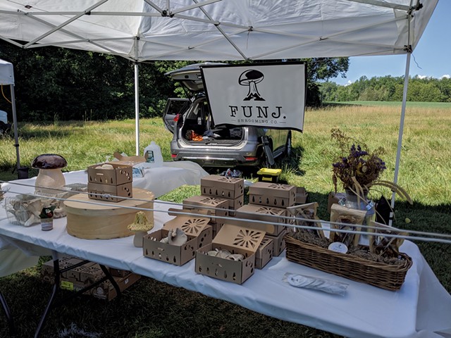 Funj. Shrooming at the Champlain Islands Farmers Market over the summer - COURTESY OF KEVIN MELMAN