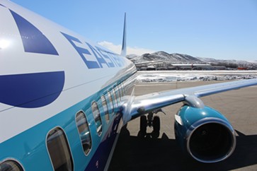 Sanders' chartered jet in Elko, Nevada - PAUL HEINTZ