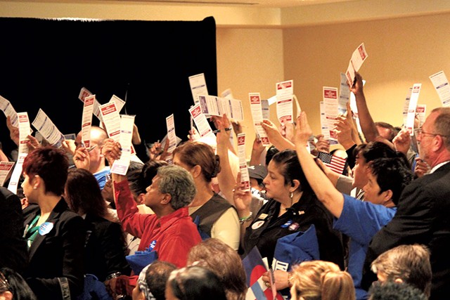 Clinton supporters at a Las Vegas caucus - PAUL HEINTZ