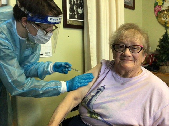 Helen Porter Rehabilitation and Nursing resident Elsie Johnson gets vaccinated on Monday. - PHOTO COURTESY OF PORTER MEDICAL CENTER